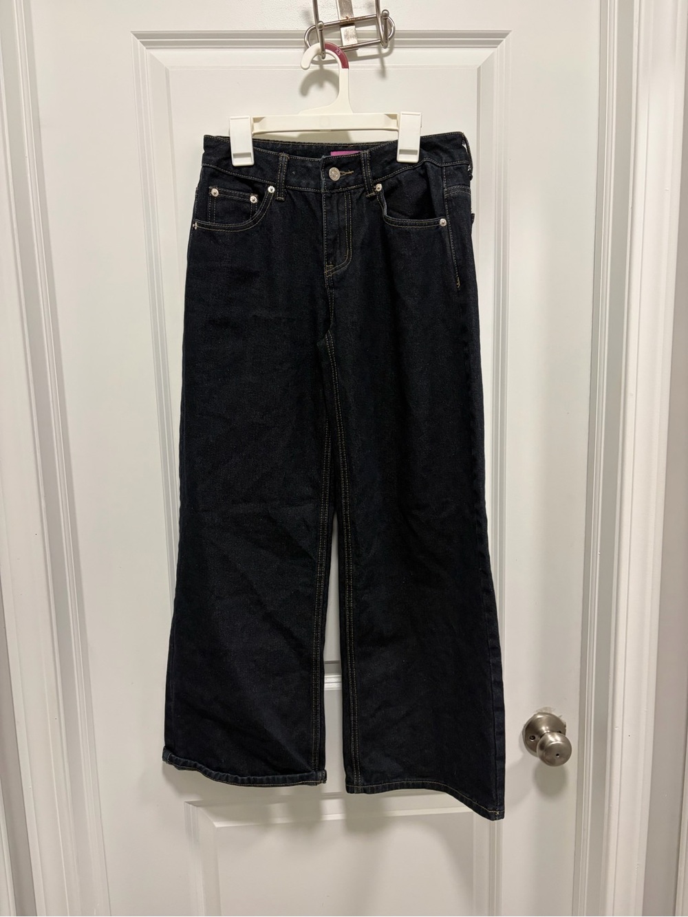 Edikted Women’s Black Dark Wash Wide-Leg Jeans xs Mid Rise 5-Pocket Denim